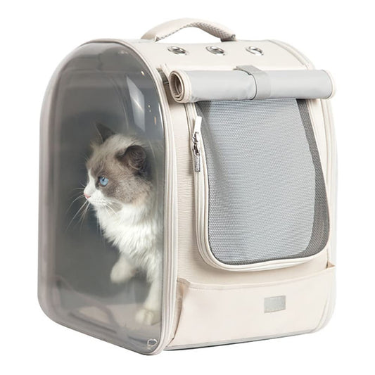 LIFEBEA Pet Dog Cat Carriers Backpack Soft Sided Pet Travel Carrier Bag Transparent pet Backpack for Cats, Puppy and Small Dogs-Beige